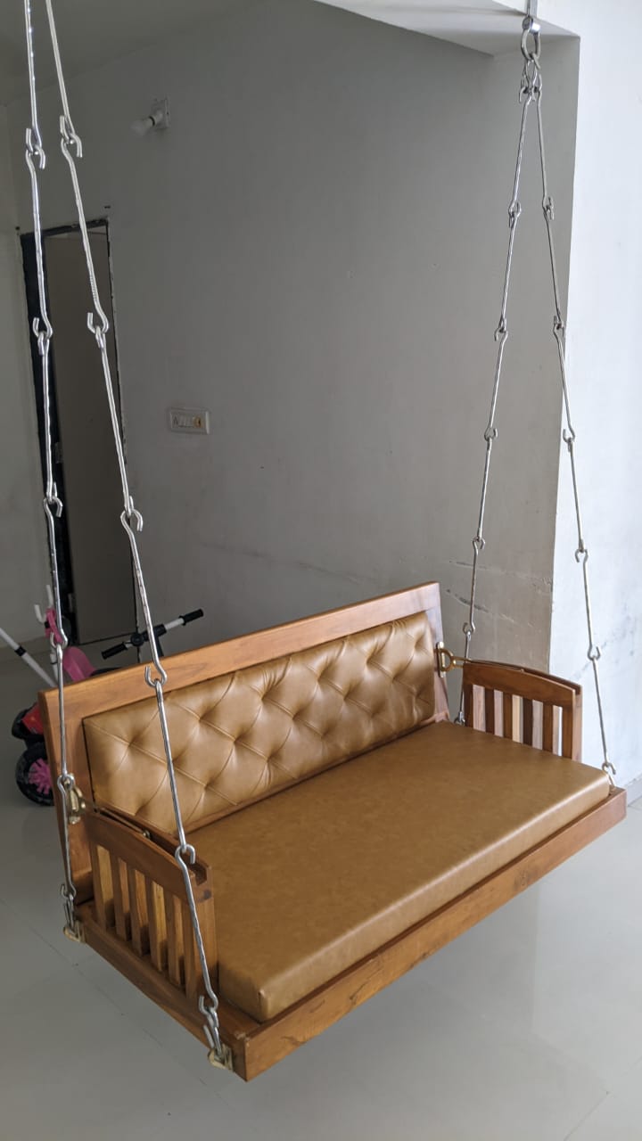 Wooden Reversible Swing with cushion and chain