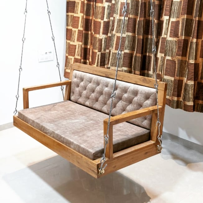 Wooden 4 ft Swing with cushion and chain