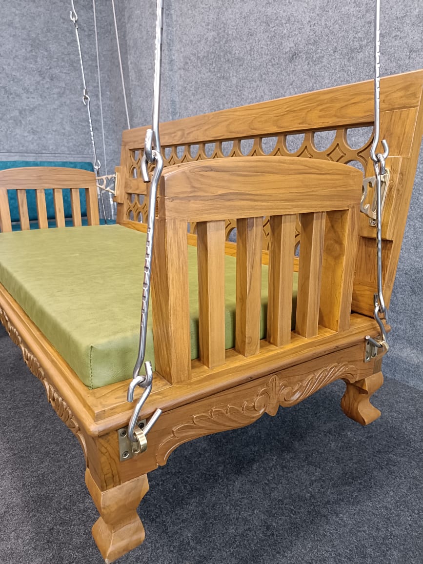 Wooden 4 ft Sofa Type reversible swing with cushion and chain