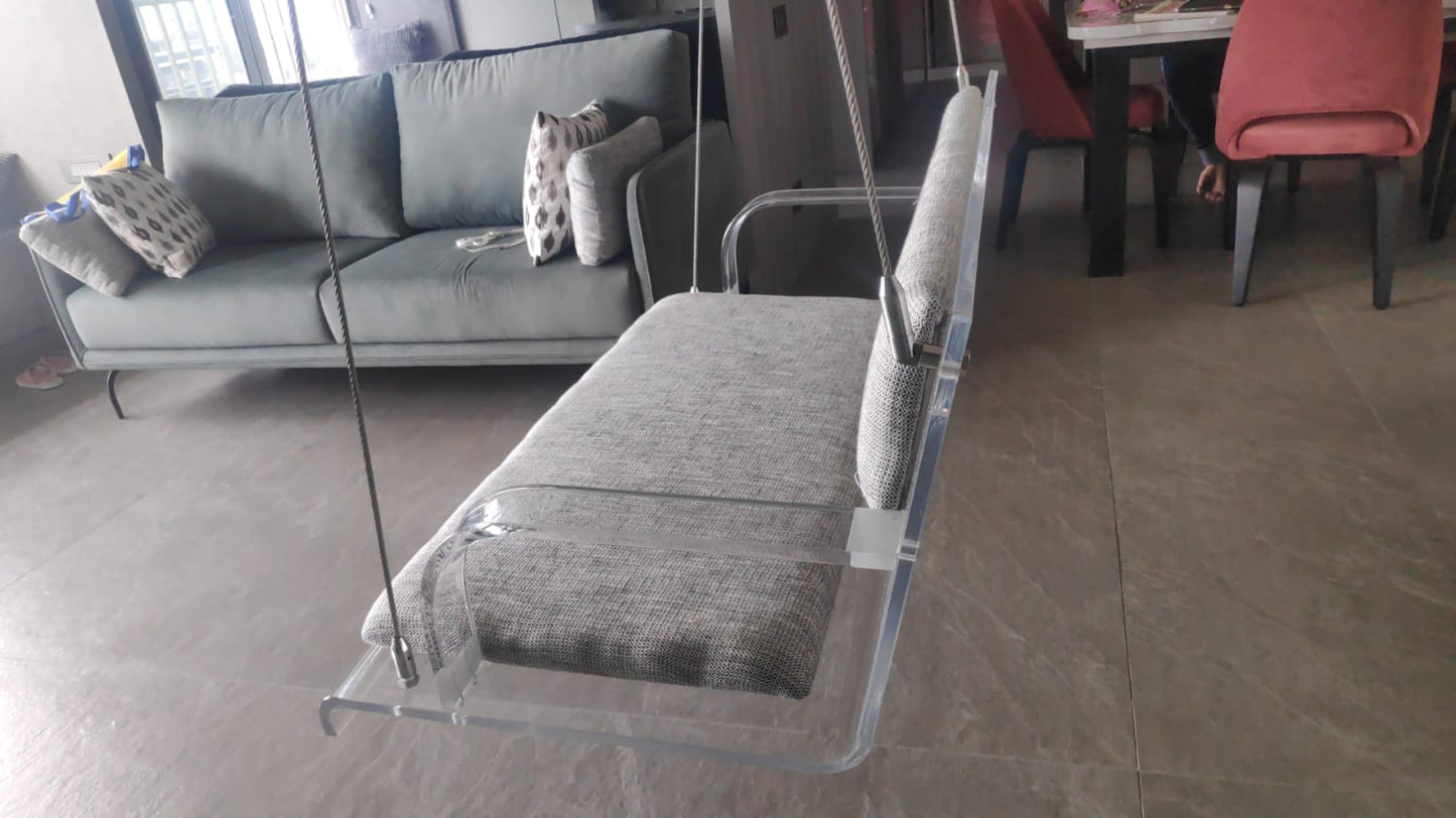 Acrylic Transparent Plain 4 ft swing with cushion and rope wire