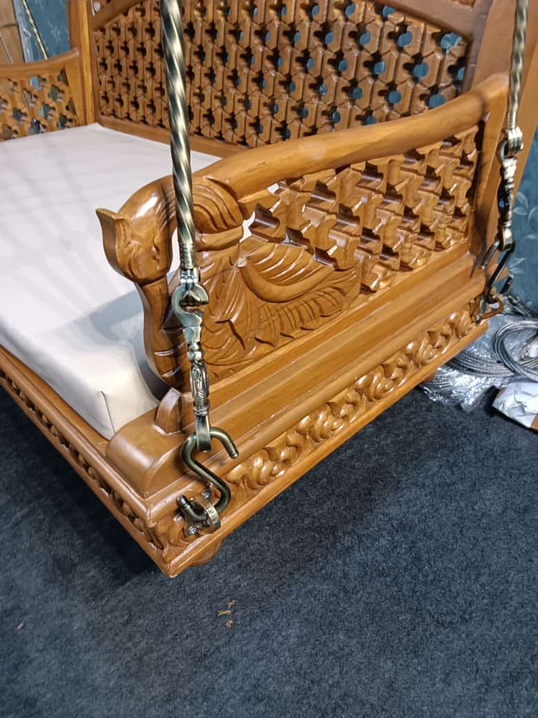 Wooden Carving Designer 4 ft swing with cushion and chain