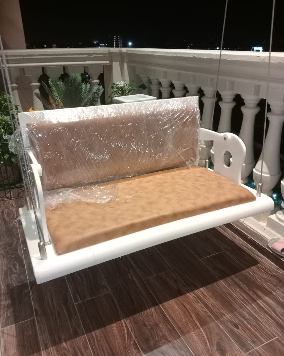 Acrylic Milky white reversible 4 ft swing with cushion and chain