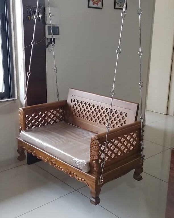 Wooden Carving swing with cushion and chain