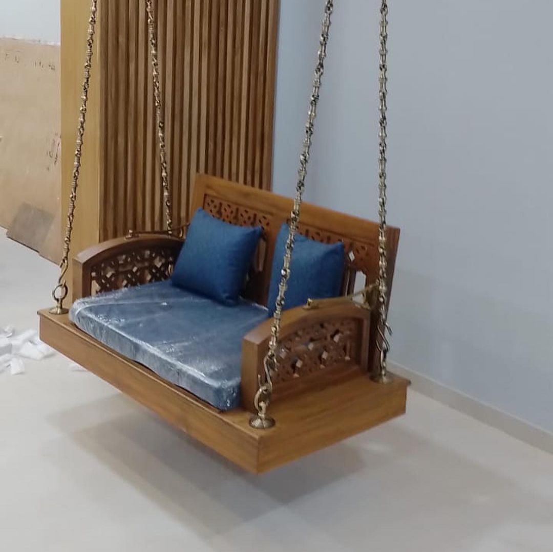 Wooden 4 ft swing with cushion and brass chain