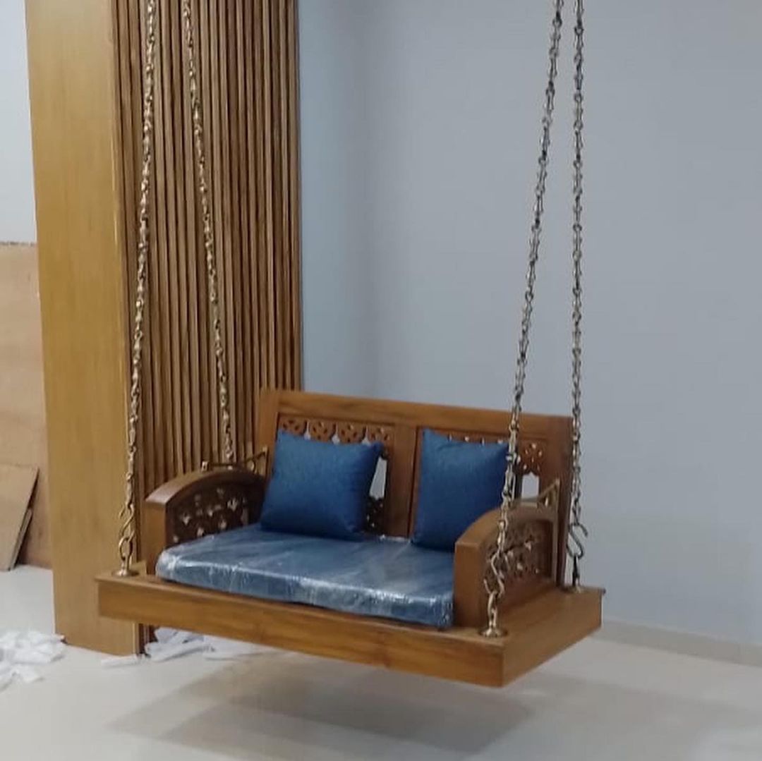 Wooden 4 ft swing with cushion and brass chain