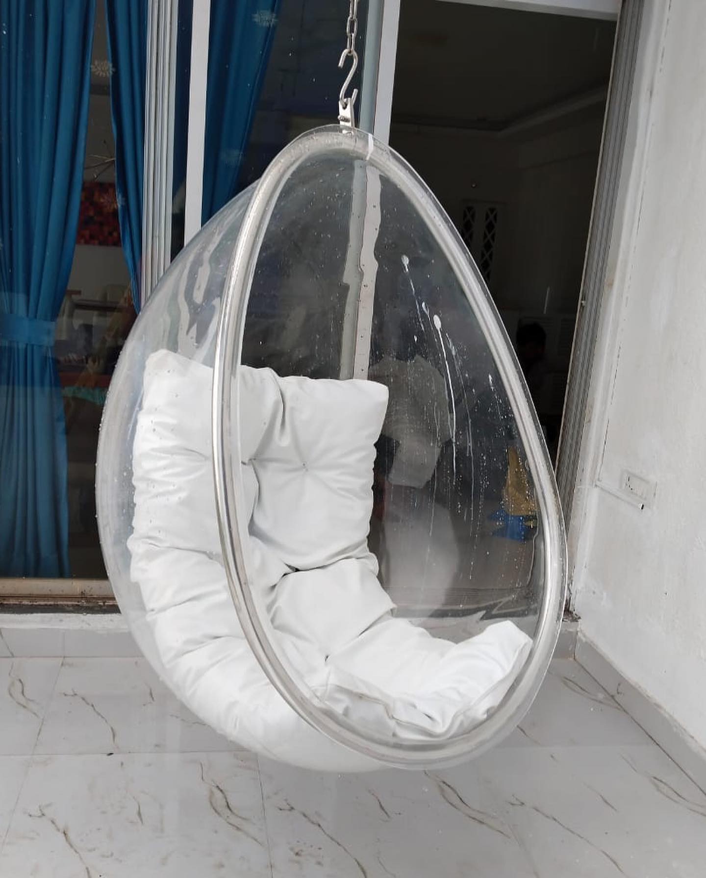 Acrylic Transparent oval swing with cushion and chain