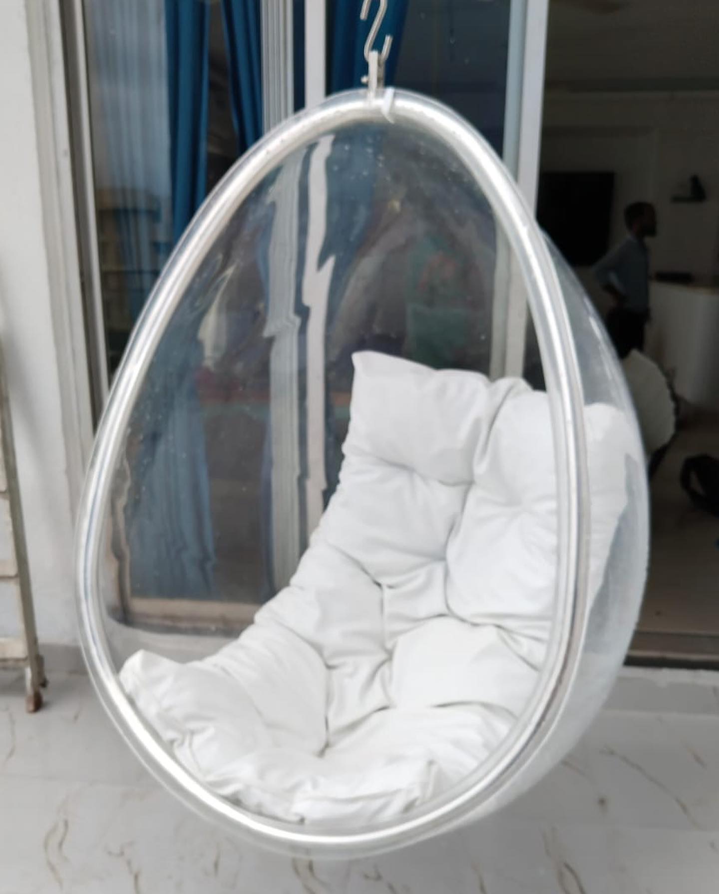 Acrylic Transparent oval swing with cushion and chain