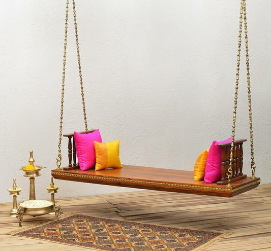 Wooden Designer Khaat 4 ft swing with brass chain