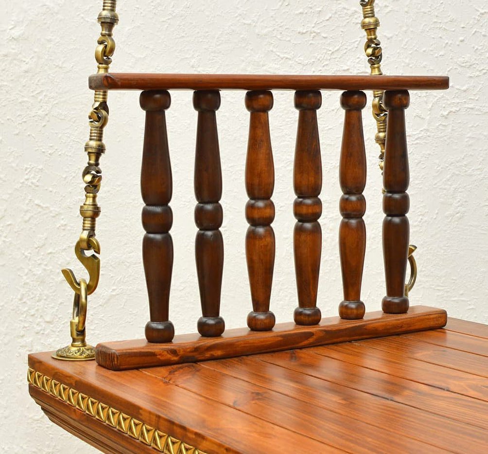 Wooden Designer Khaat 4 ft swing with brass chain